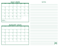 July and August 2025 2 Month Calendar
