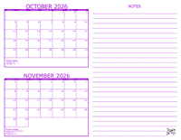 October and November 2026 2 Month Calendar