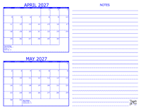 2027 2 Month Calendar - April and May