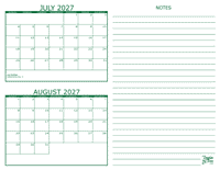 July and August 2027 2 Month Calendar