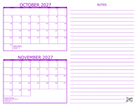 October and November 2027 2 Month Calendar