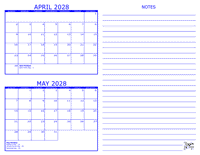 2028 2 Month Calendar - April and May