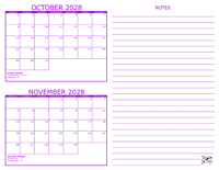 October and November 2028 2 Month Calendar