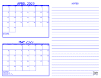 2029 2 Month Calendar - April and May
