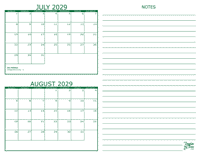 July and August 2029 2 Month Calendar