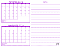 October and November 2029 2 Month Calendar