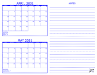 2031 2 Month Calendar - April and May