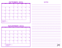 October and November 2031 2 Month Calendar