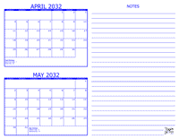 2032 2 Month Calendar - April and May