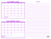 October and November 2032 2 Month Calendar