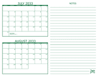 July and August 2033 2 Month Calendar