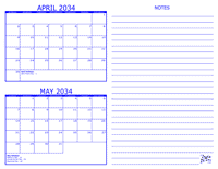 2034 2 Month Calendar - April and May