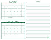 July and August 2034 2 Month Calendar