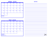 2035 2 Month Calendar - April and May