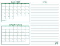 July and August 2035 2 Month Calendar