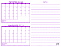 October and November 2035 2 Month Calendar
