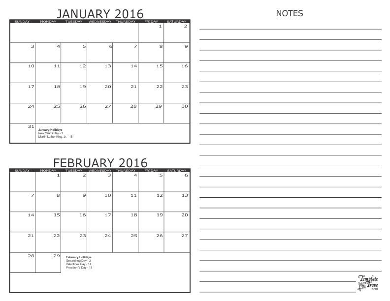 2018 monthly calendar 2 page template