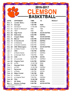 Printable 2016-17 Clemson Tigers Basketball Schedule
