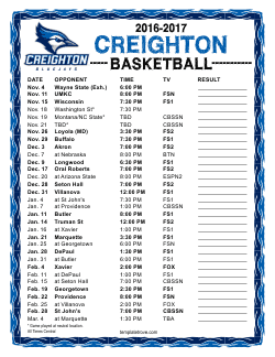 Printable 2016-17 Creighton Bluejays Basketball Schedule
