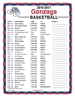 Printable 2016-17 Gonzaga Bulldogs Basketball Schedule