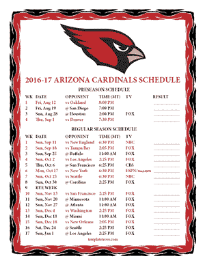 Arizona Cardinals 2016-17 Printable Schedule