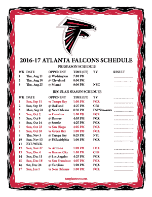 Atlanta Falcons 2016-17 Printable Schedule