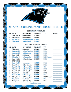 Carolina Panthers 2016-17 Printable Schedule