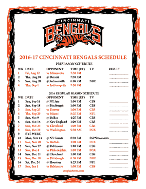 Cincinnati Bengals 2016-17 Printable Schedule