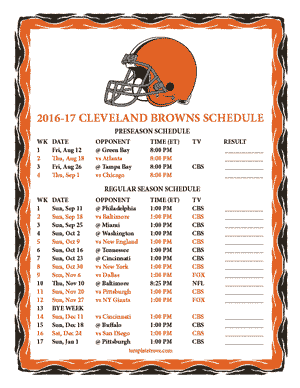 Cleveland Browns 2016-17 Printable Schedule