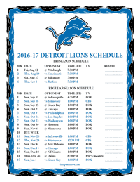 Detroit Lions 2016-2017 Schedule