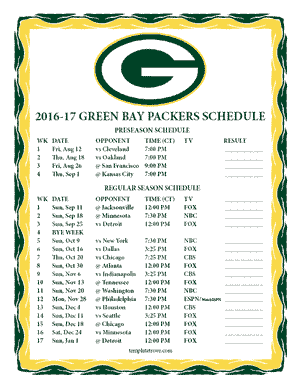 Green Bay Packers 2016-17 Printable Schedule