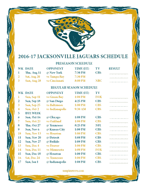 Jacksonville Jaguars 2016-17 Printable Schedule