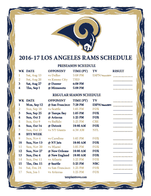Los Angeles Rams 2016-17 Printable Schedule