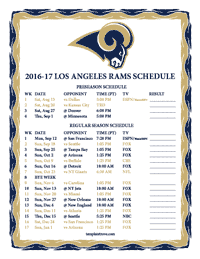 Los Angeles Rams 2016-2017 Schedule