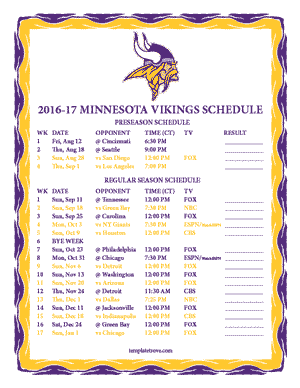 Minnesota Vikings 2016-17 Printable Schedule
