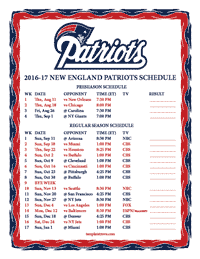 New England Patriots 2016-2017 Schedule