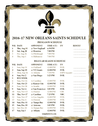 New Orleans Saints 2016-2017 Schedule