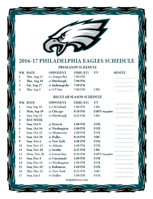 Philadelphia Eagles 2016-17 Printable Schedule