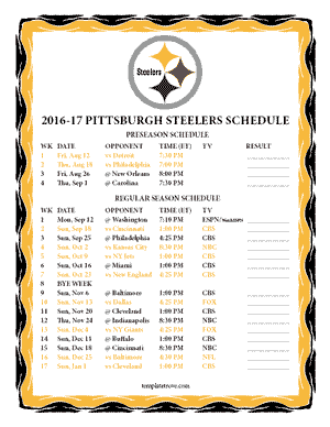 Pittsburgh Steelers 2016-17 Printable Schedule