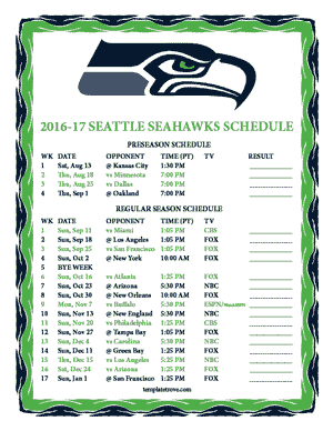 Seattle Seahawks 2016-17 Printable Schedule