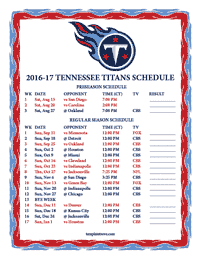 Tennessee Titans 2016-2017 Schedule
