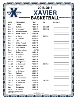 2016-2017 Xavier Musketeers Basketball Schedule