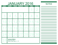 Free Printable Calendar 1 - Green