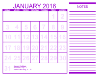 Purple Free Printable Calendar
