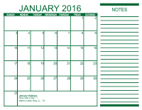 Green Printable Calendar