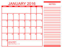 PDF Printable Calendar - Red