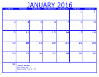 Blue Free Printable Calendar