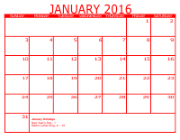 PDF Printable Calendar 3 - Red
