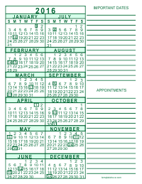 Green Printable Yearly Calendar 5