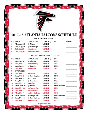 Atlanta Falcons 2017-18 Printable Schedule